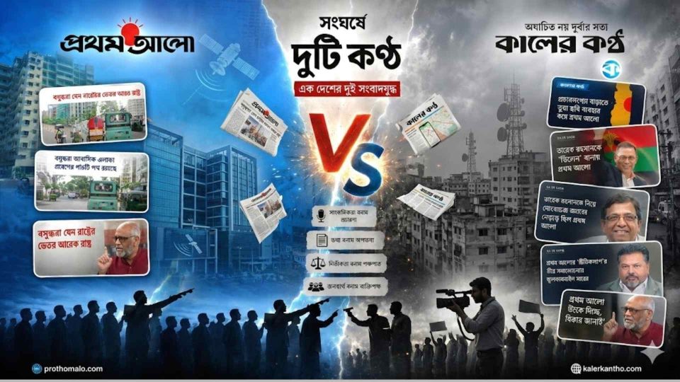 প্রথম আলো ও কালের কণ্ঠের যুদ্ধ নিয়ে এআই দিয়ে তৈরি এমন কার্ড শেয়ার হচ্ছে ফেইসবুকে।