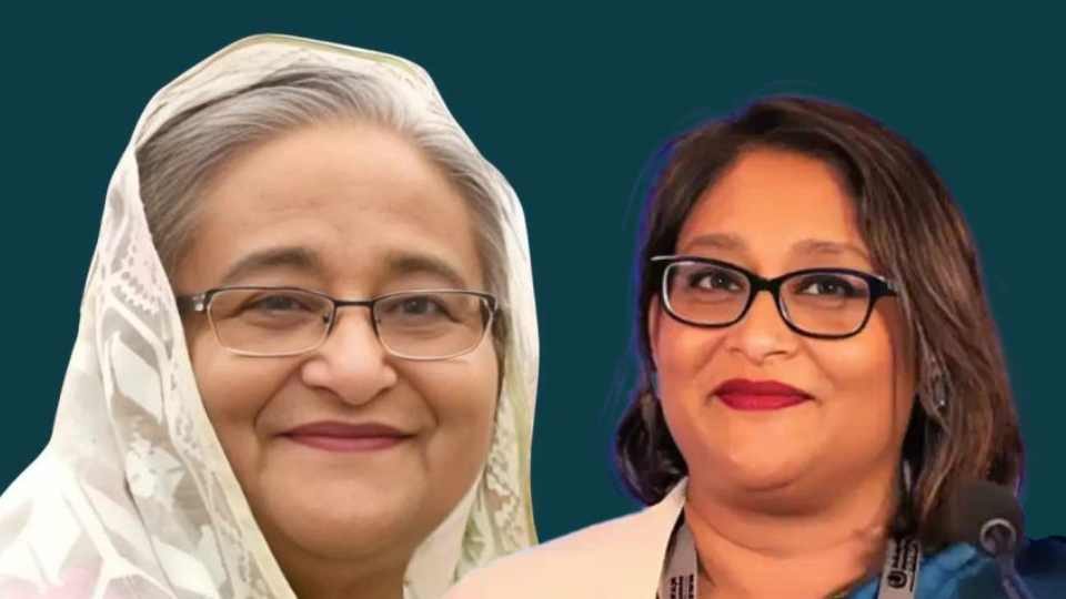 আওয়ামী লীগ সভানেত্রী শেখ হাসিনা ও সায়মা ওয়াজেদ পুতুল।