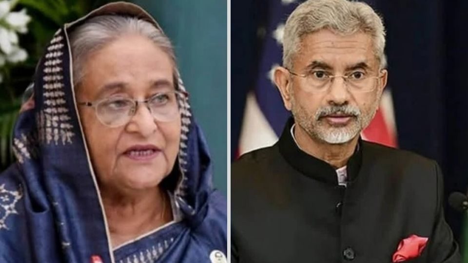 বাংলাদেশের সাবেক প্রধানমন্ত্রী শেখ হাসিনা (বায়ে) ও ভারতের পররাষ্ট্রমন্ত্রী এস জয়শঙ্কর।