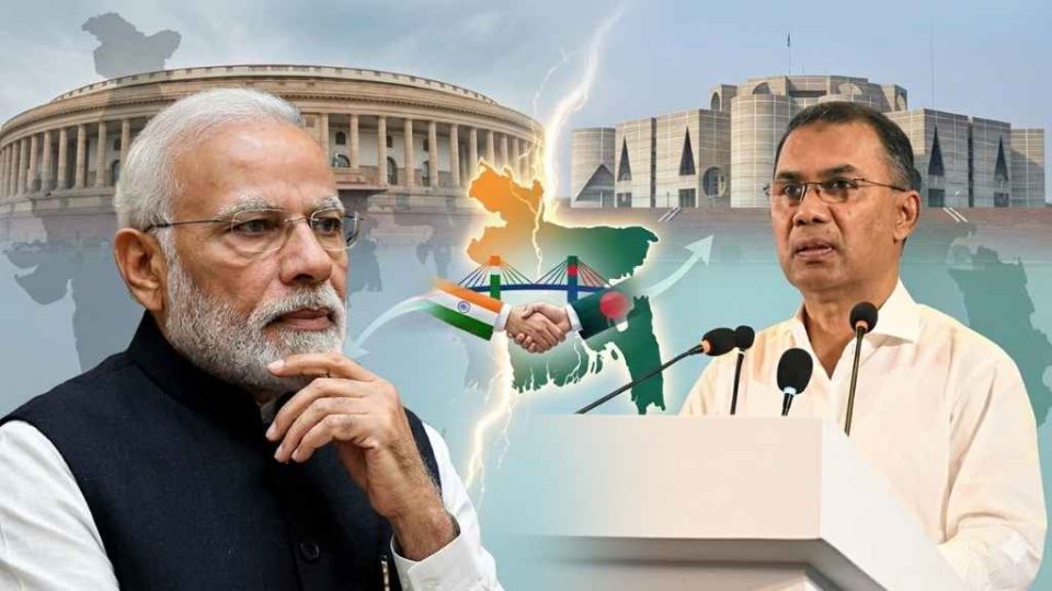 ভারতের প্রধানমন্ত্রী নরেন্দ্র মোদী ও বাংলাদেশের নতুন প্রধানমন্ত্রী তারেক রহমান।